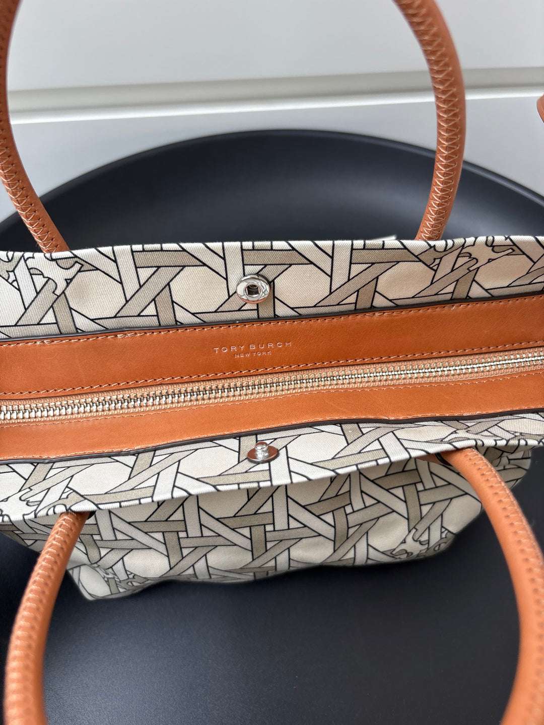 Tory Burch Canvas Basket-Weave Tote Bag