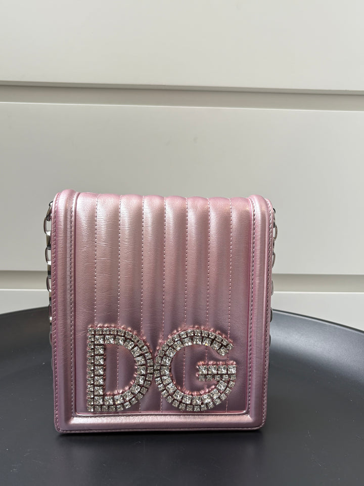 Dolce & Gabbana Metallic Pink Leather DG Girls Shoulder Bag