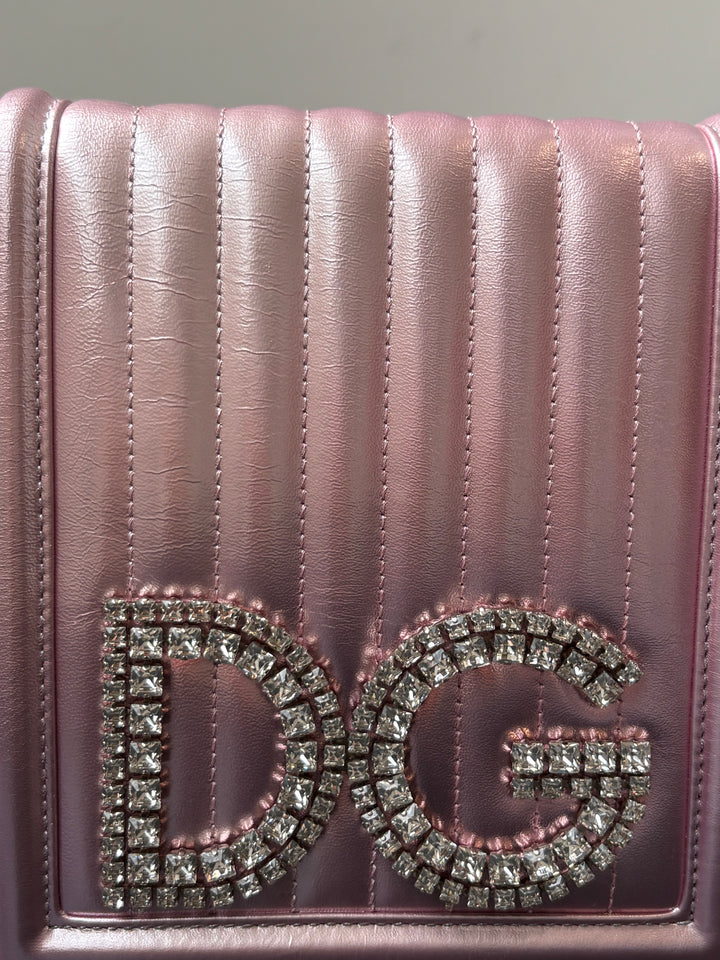 Dolce & Gabbana Metallic Pink Leather DG Girls Shoulder Bag