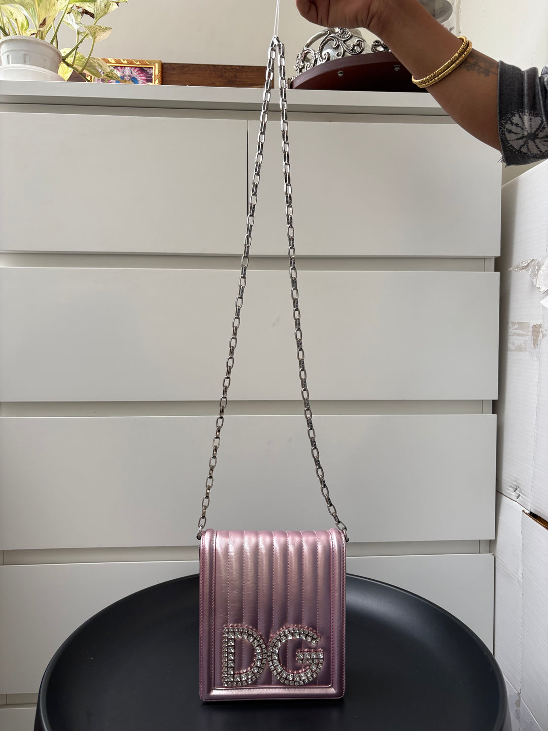 Dolce & Gabbana Metallic Pink Leather DG Girls Shoulder Bag