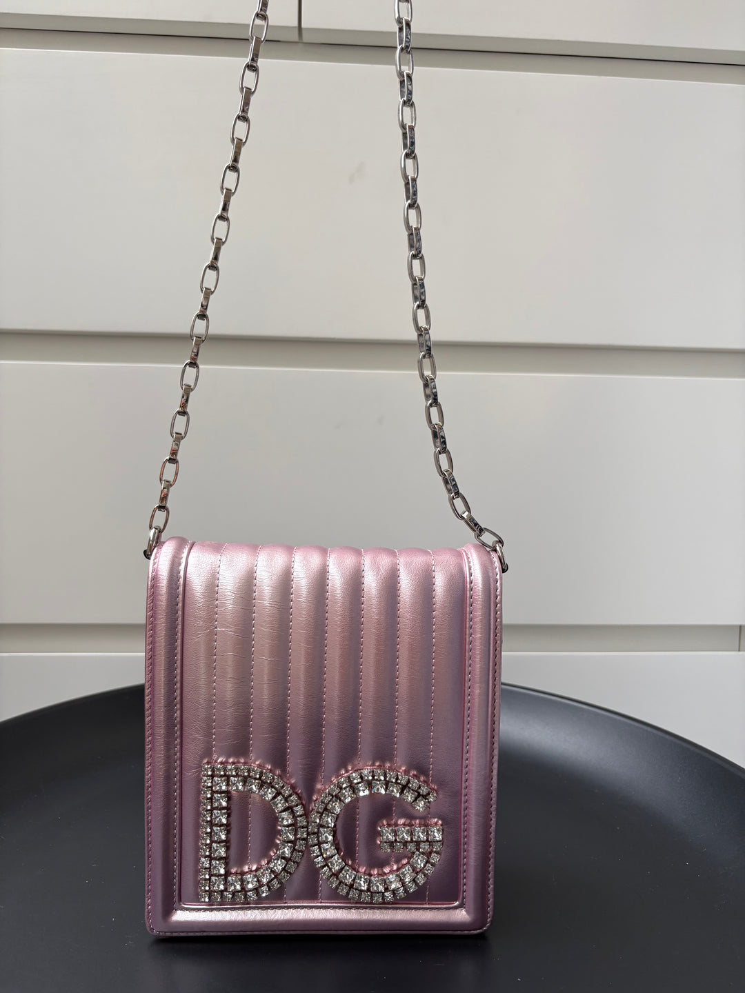 Dolce & Gabbana Metallic Pink Leather DG Girls Shoulder Bag