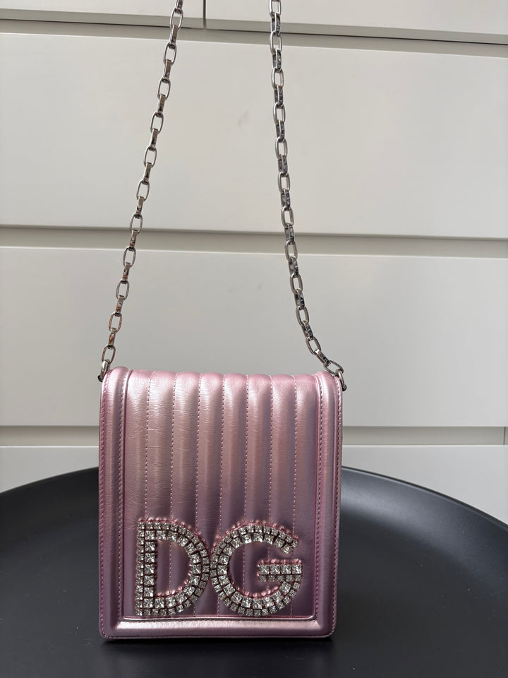 Dolce & Gabbana Metallic Pink Leather DG Girls Shoulder Bag