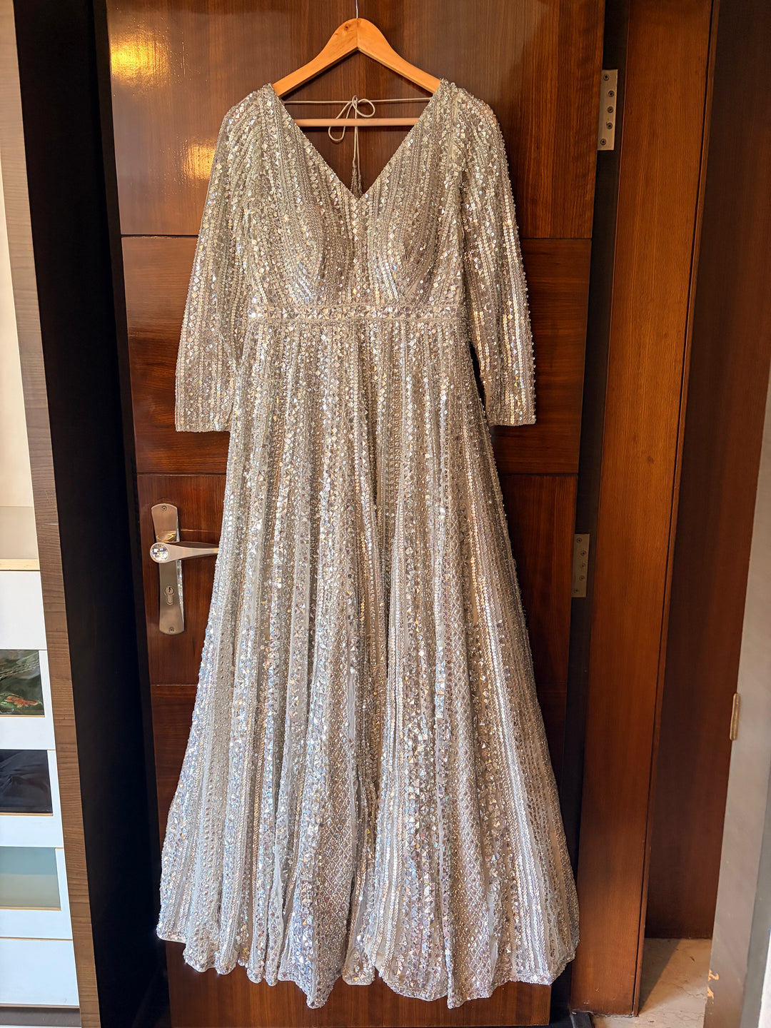 Seema Gujral Champagne-Silver Embellished Gown