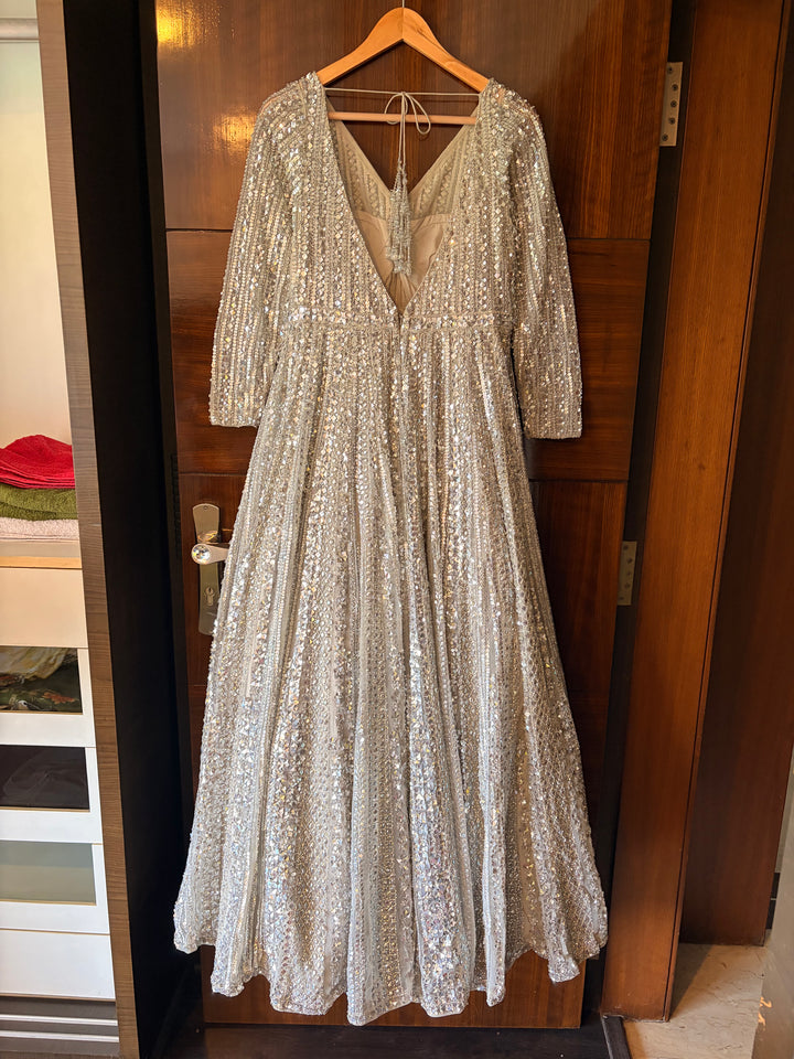 Seema Gujral Champagne-Silver Embellished Gown