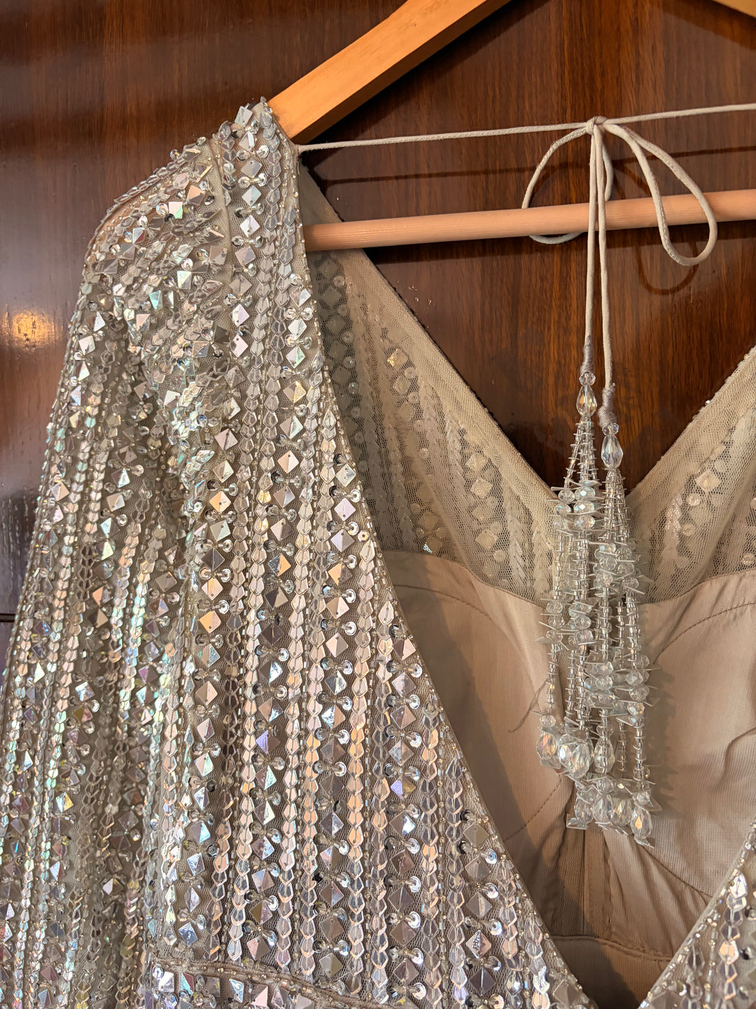 Seema Gujral Champagne-Silver Embellished Gown