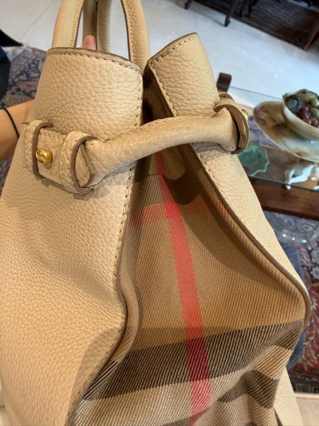 Burberry Derby Calfskin House Check Banner Tote