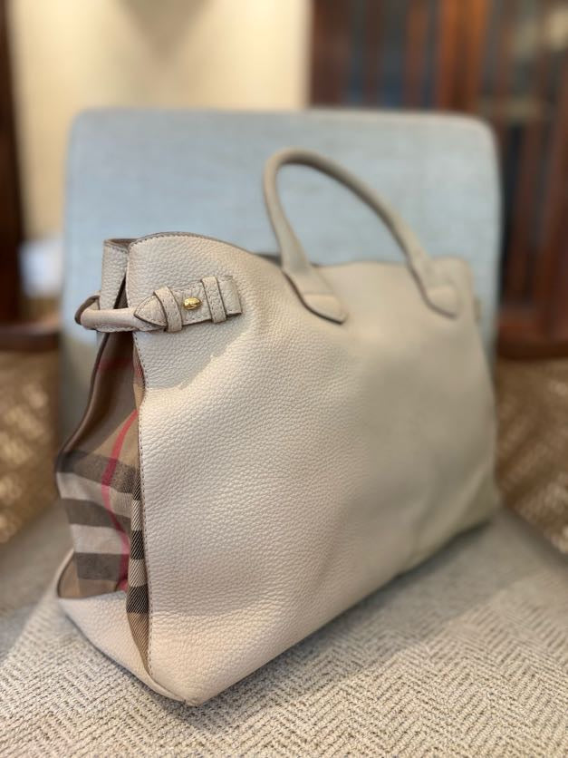 Burberry Derby Calfskin House Check Banner Tote