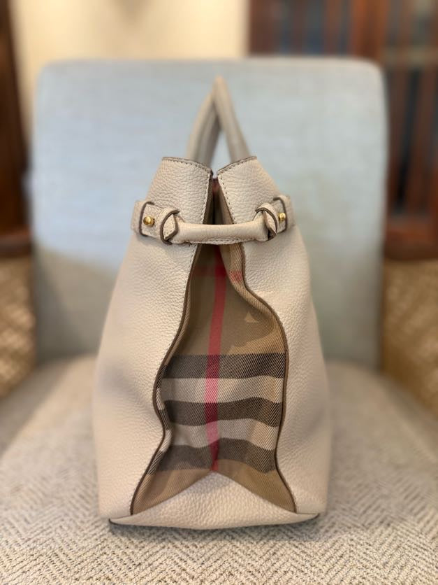 Burberry Derby Calfskin House Check Banner Tote