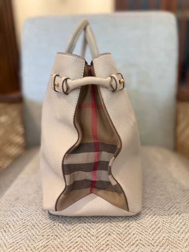 Burberry Derby Calfskin House Check Banner Tote