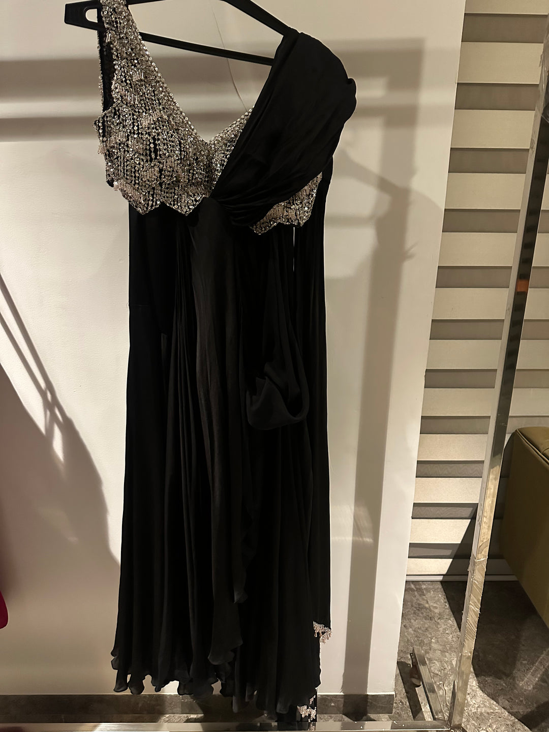 Anushka Bajaj Black Draped Satin Saree