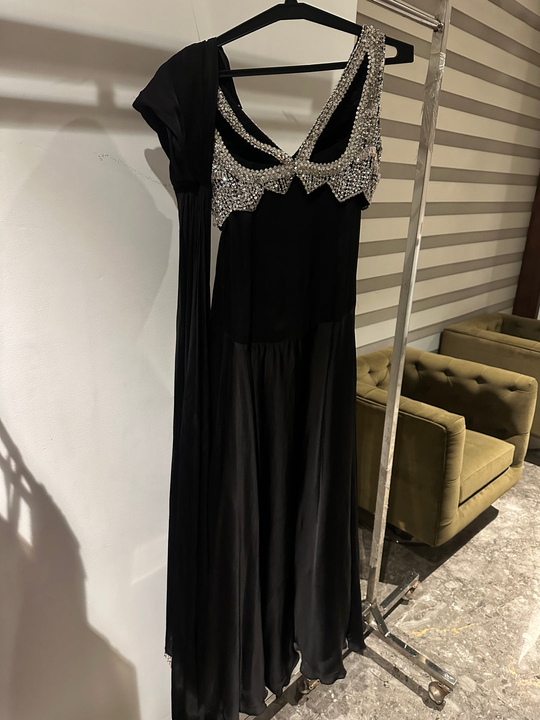 Anushka Bajaj Black Draped Satin Saree