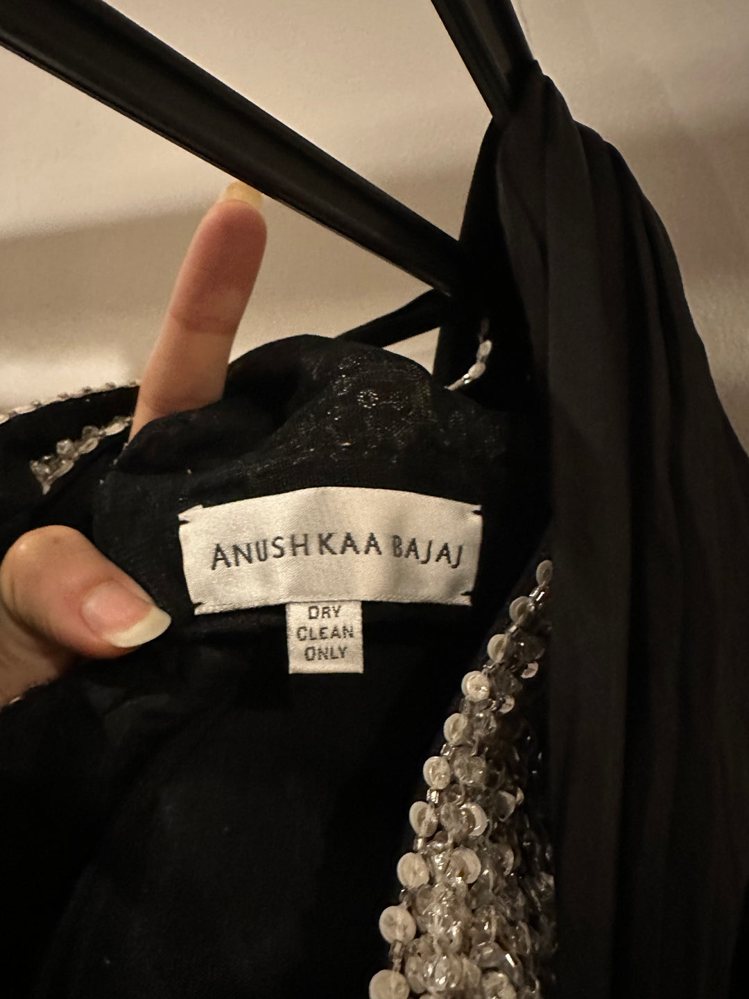 Anushka Bajaj Black Draped Satin Saree