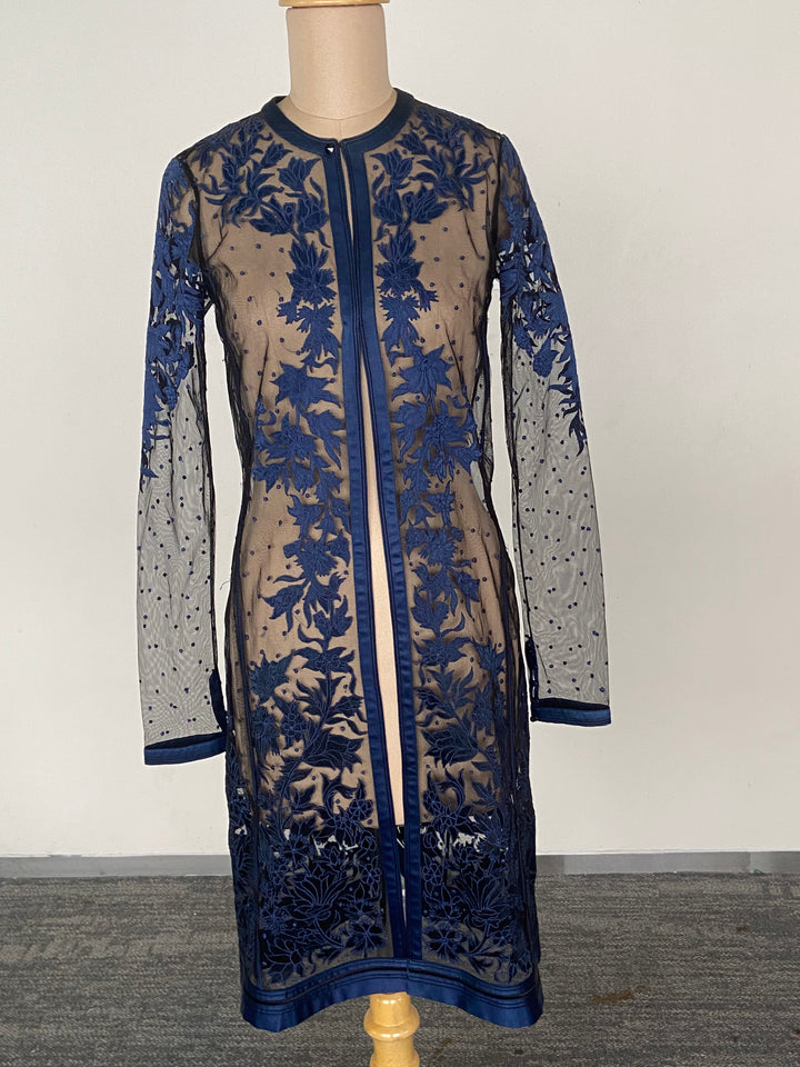 Tarun Tahiliani Blue Sheer Embroidered Jacket