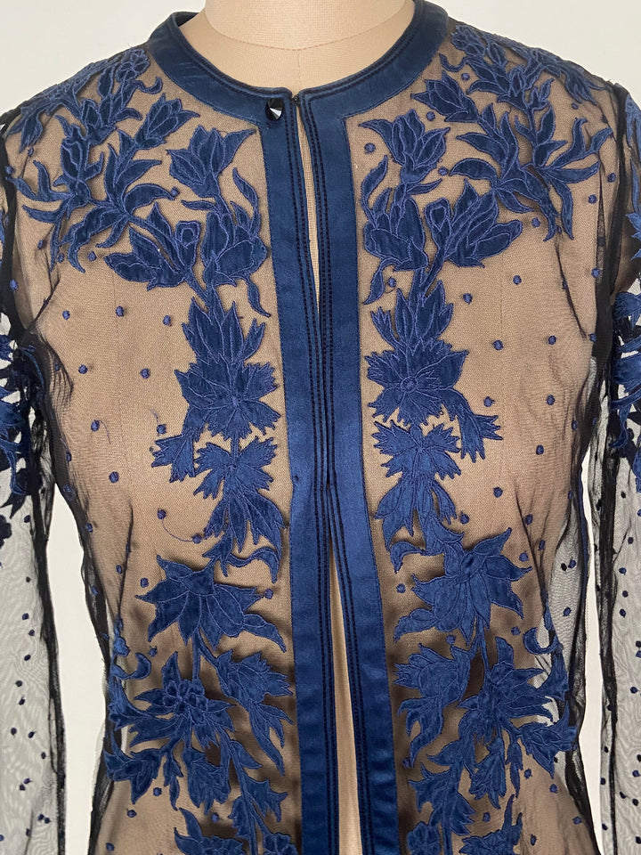 Tarun Tahiliani Blue Sheer Embroidered Jacket