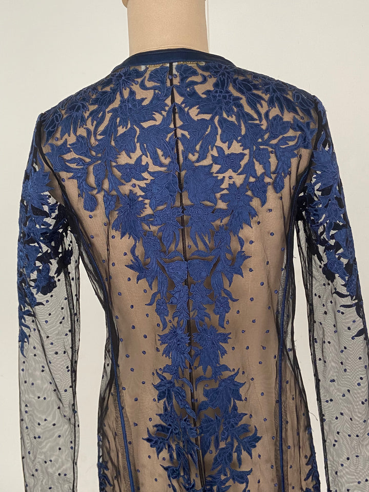 Tarun Tahiliani Blue Sheer Embroidered Jacket