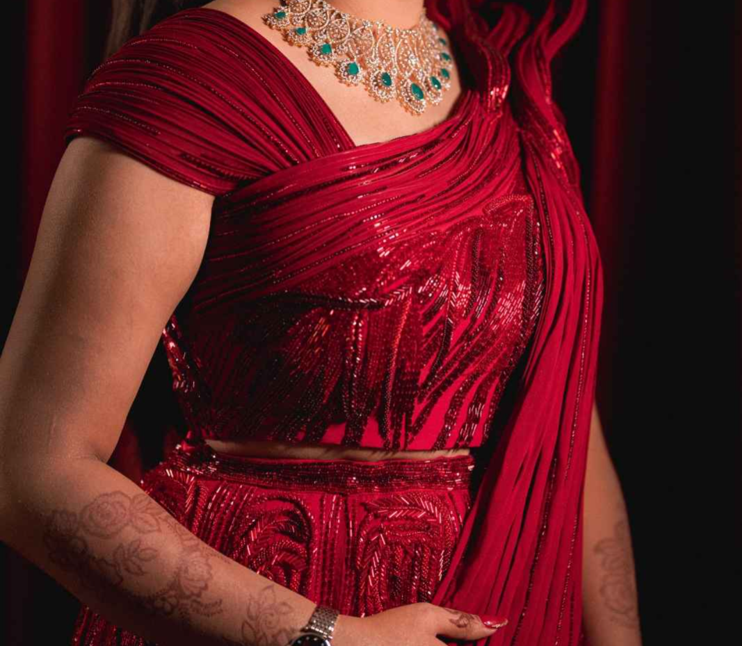 Gaurav Gupta Crimson Red Embellished Lehenga Set