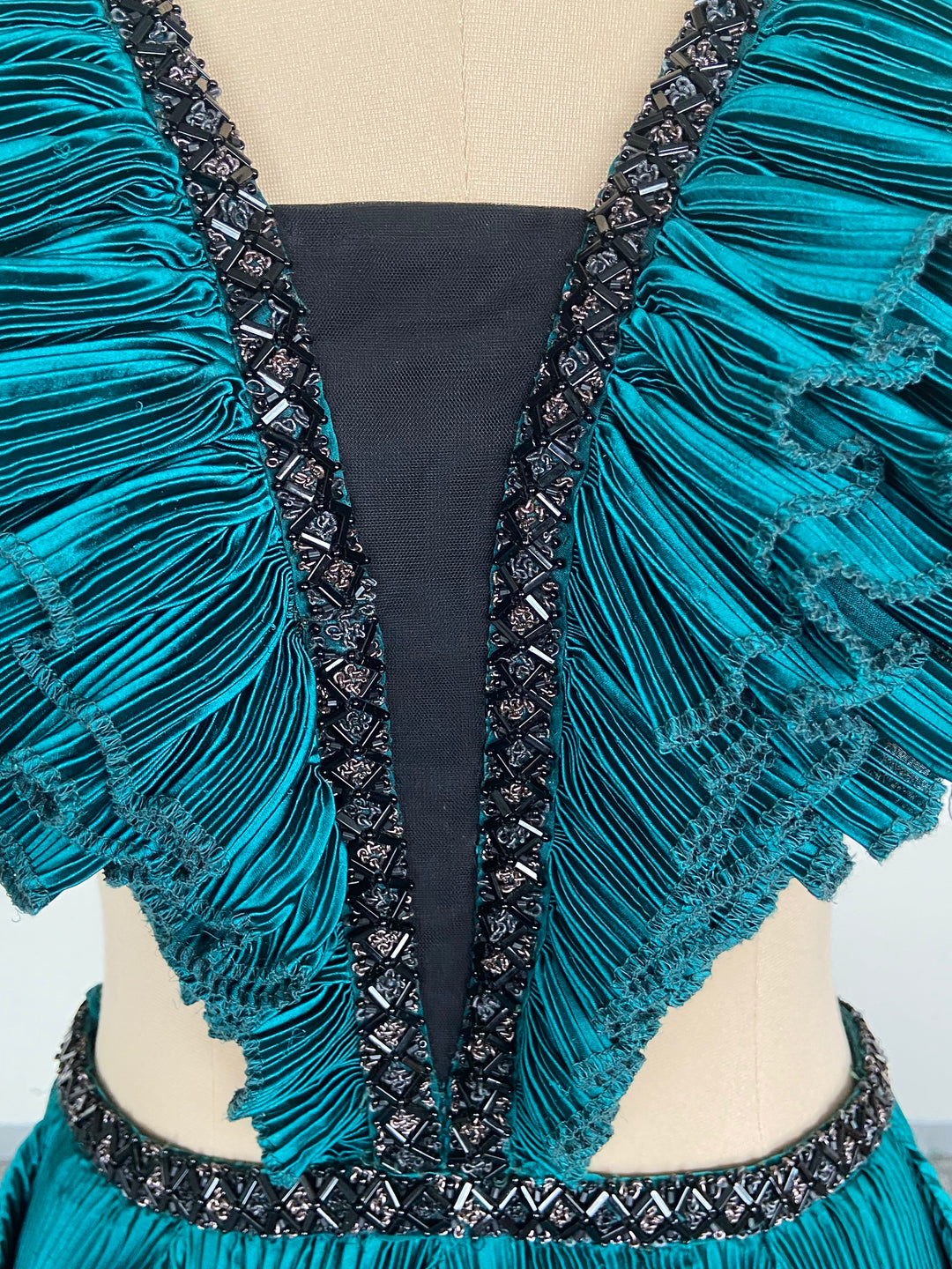Shantanu & Nikhil Teal Ruffled Evening Gown