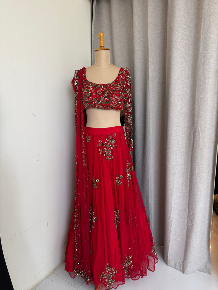 Astha Narang Red Embellished Lehenga Set