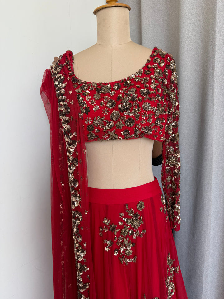 Astha Narang Red Embellished Lehenga Set