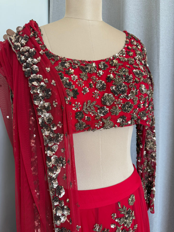 Astha Narang Red Embellished Lehenga Set