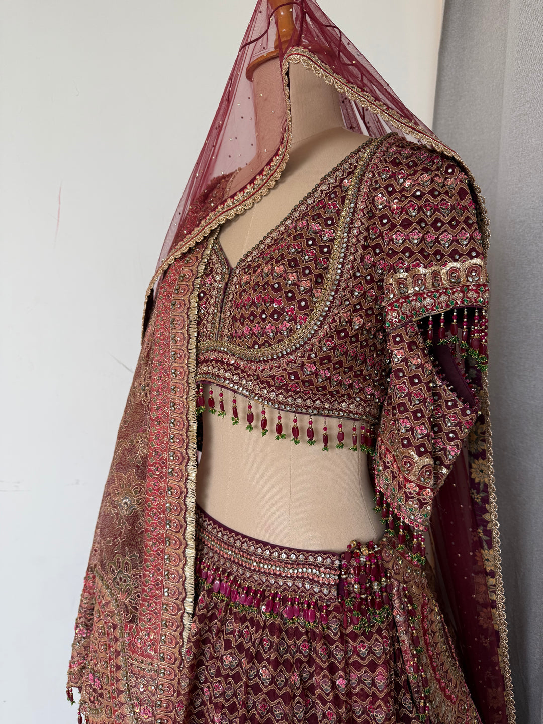 Tarun Tahiliani Maroon Embroidered Lehenga Set
