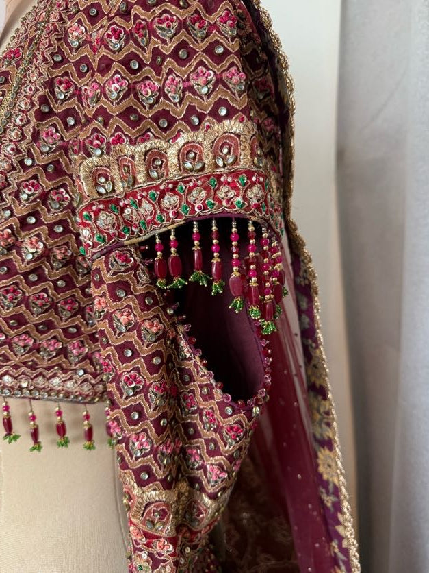 Tarun Tahiliani Maroon Embroidered Lehenga Set