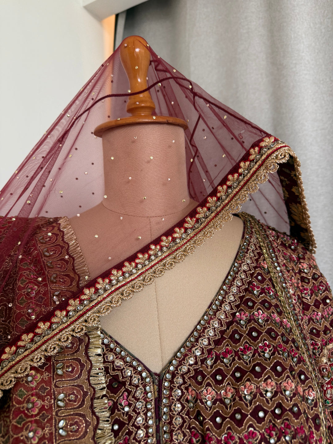 Tarun Tahiliani Maroon Embroidered Lehenga Set