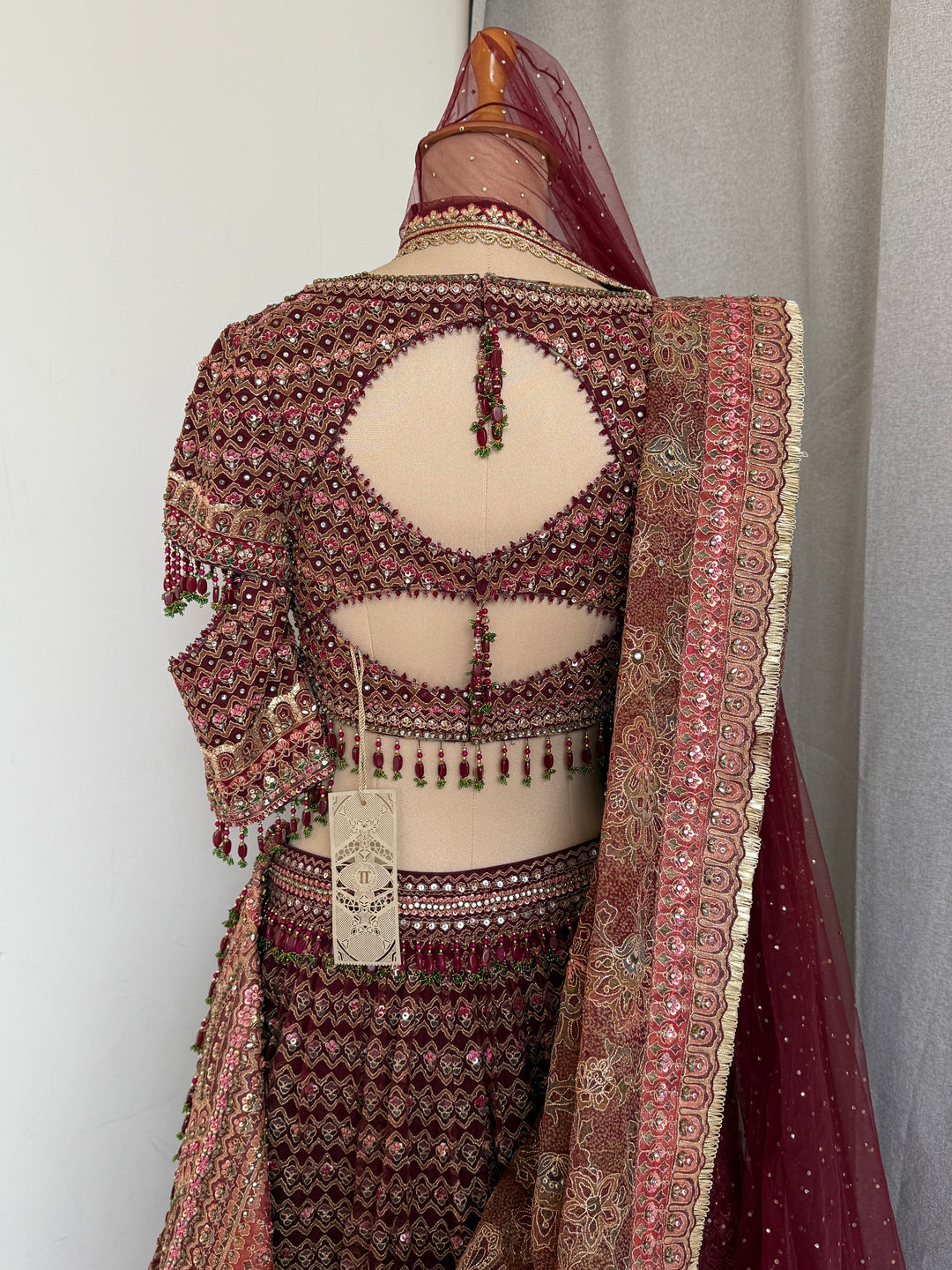 Tarun Tahiliani Maroon Embroidered Lehenga Set