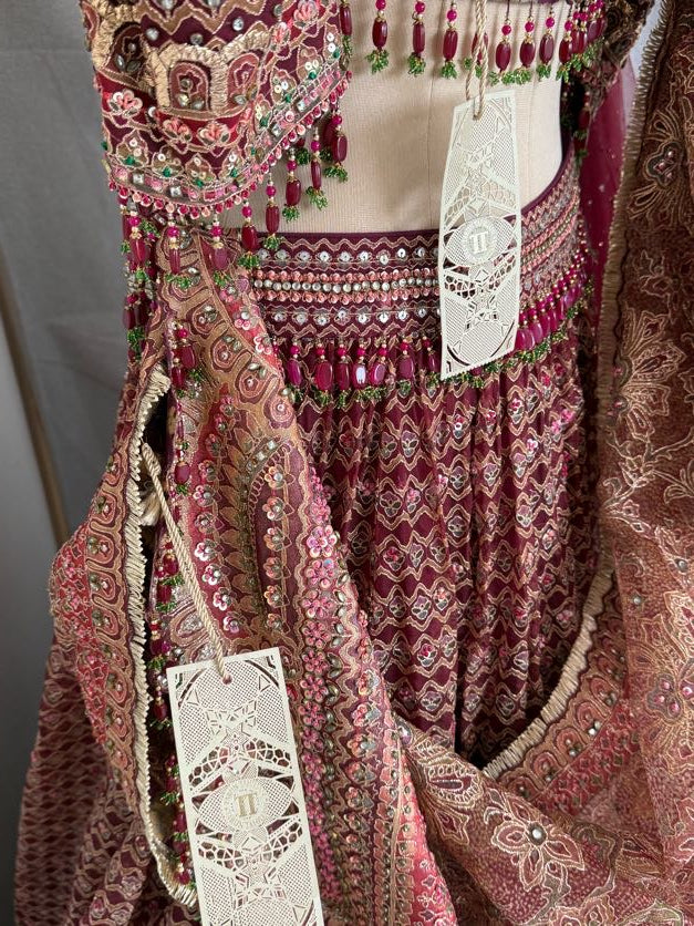 Tarun Tahiliani Maroon Embroidered Lehenga Set