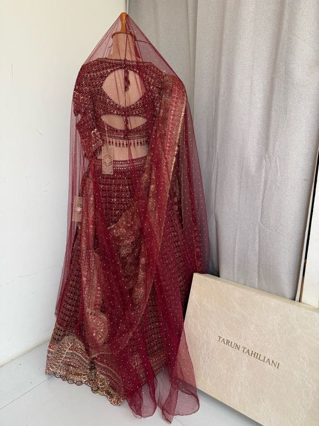 Tarun Tahiliani Maroon Embroidered Lehenga Set