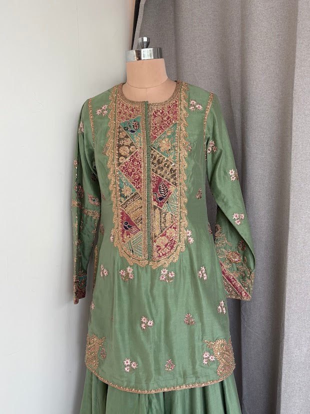 Rimple & Harpreet Green Embroidered Sharara Set