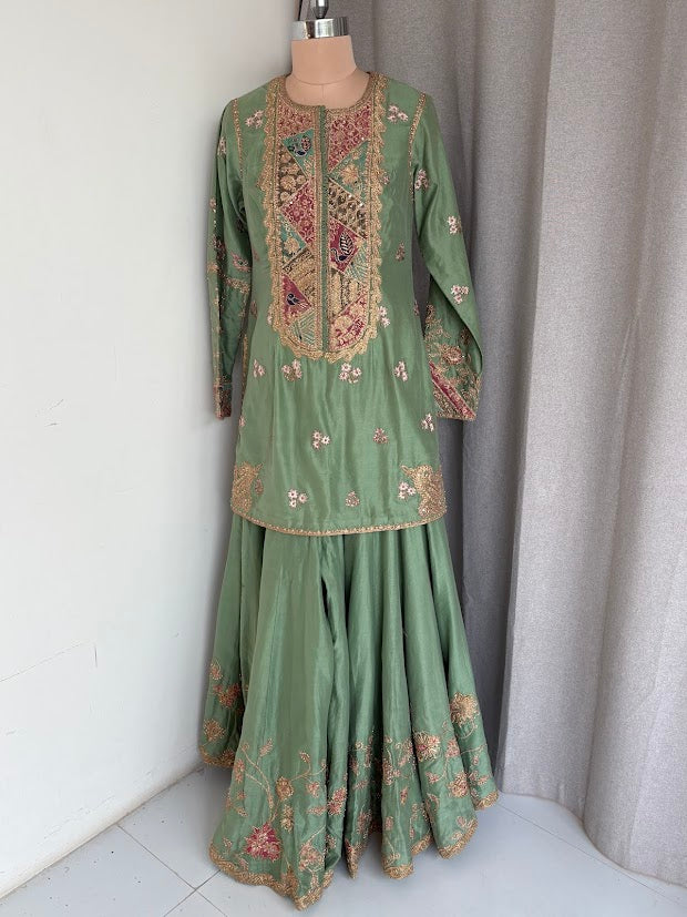 Rimple & Harpreet Green Embroidered Sharara Set