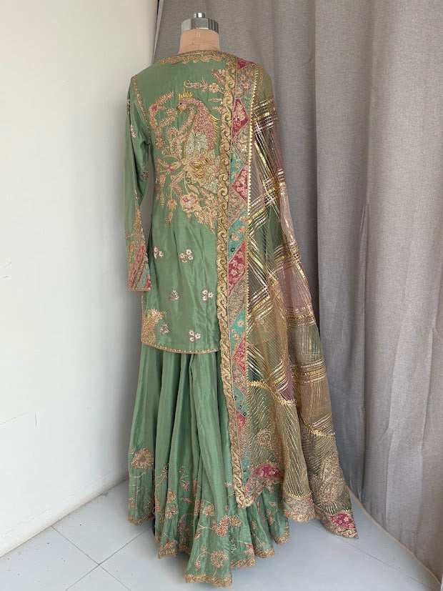 Rimple & Harpreet Green Embroidered Sharara Set