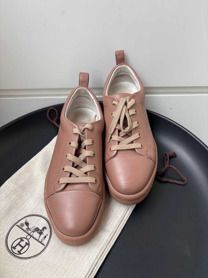 Hermès Happy Lace-Up Leather Sneakers Size 39