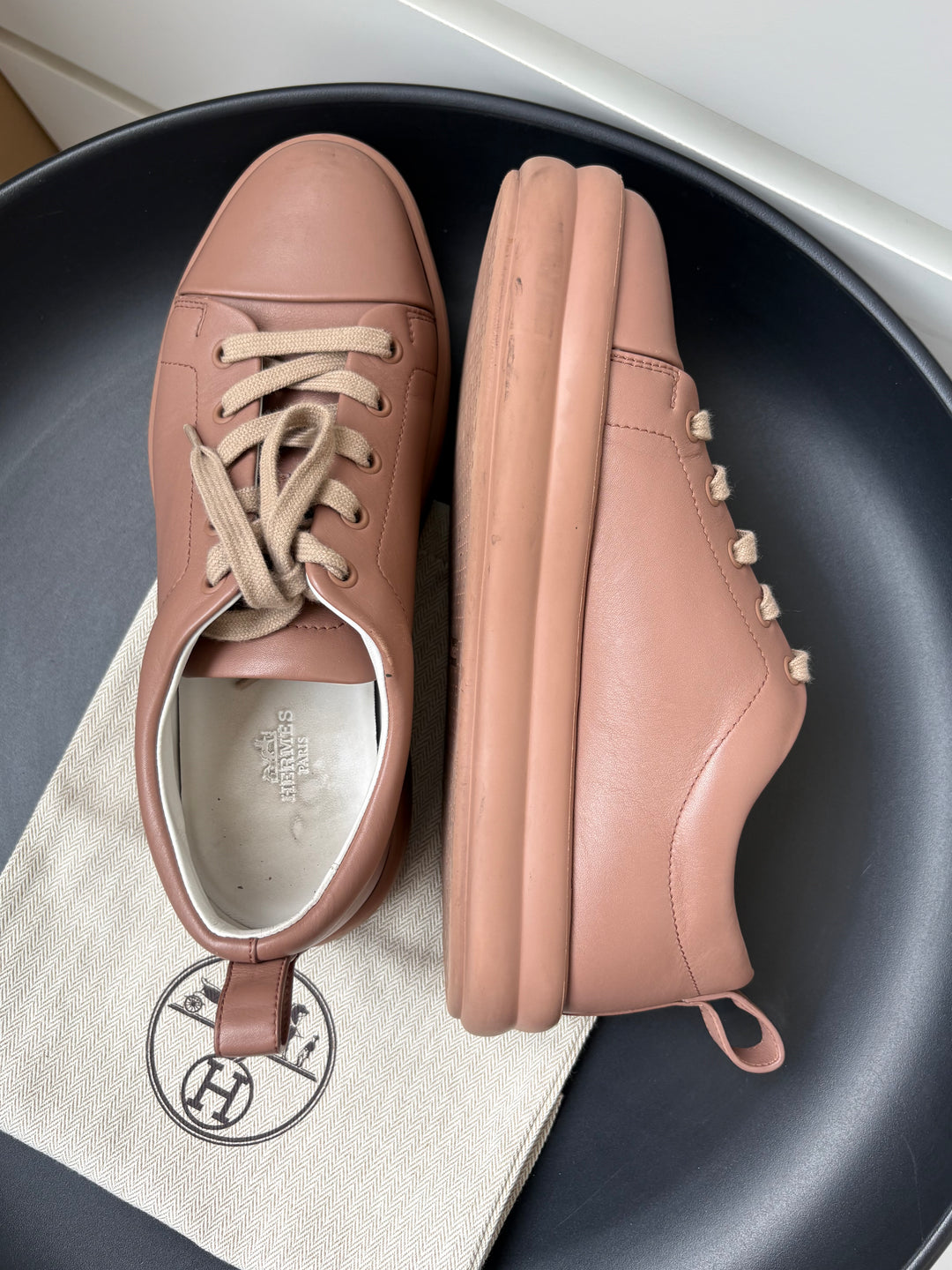 Hermès Happy Lace-Up Leather Sneakers Size 39