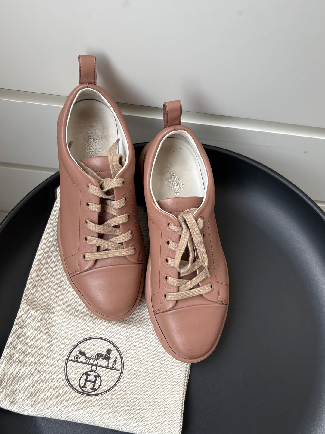 Hermès Happy Lace-Up Leather Sneakers Size 39