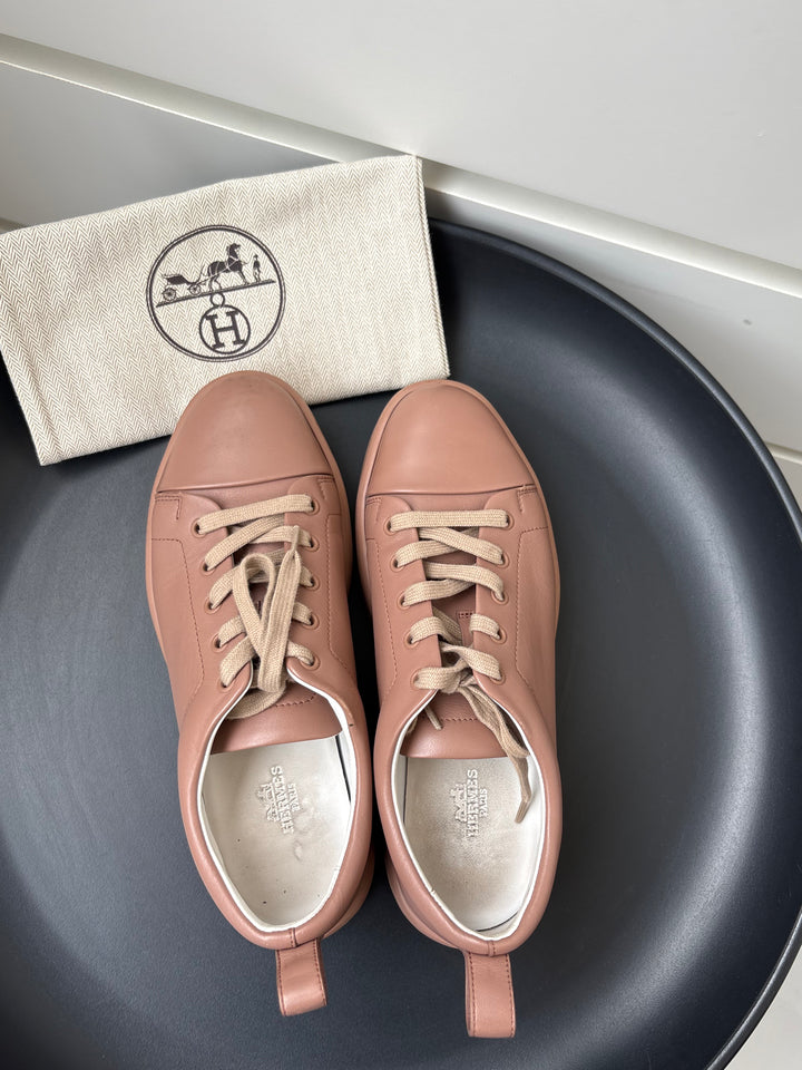 Hermès Happy Lace-Up Leather Sneakers Size 39