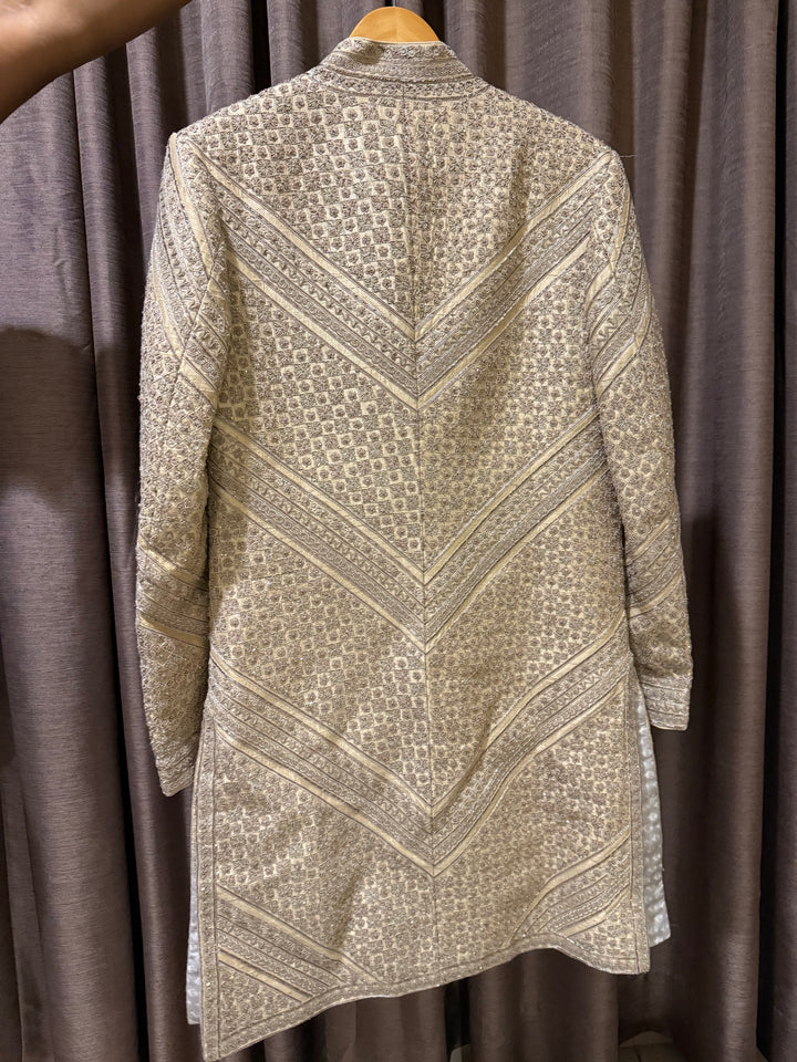 Jayanti Reddy Ivory Embroidered Sherwani Set with Dhoti & Stole