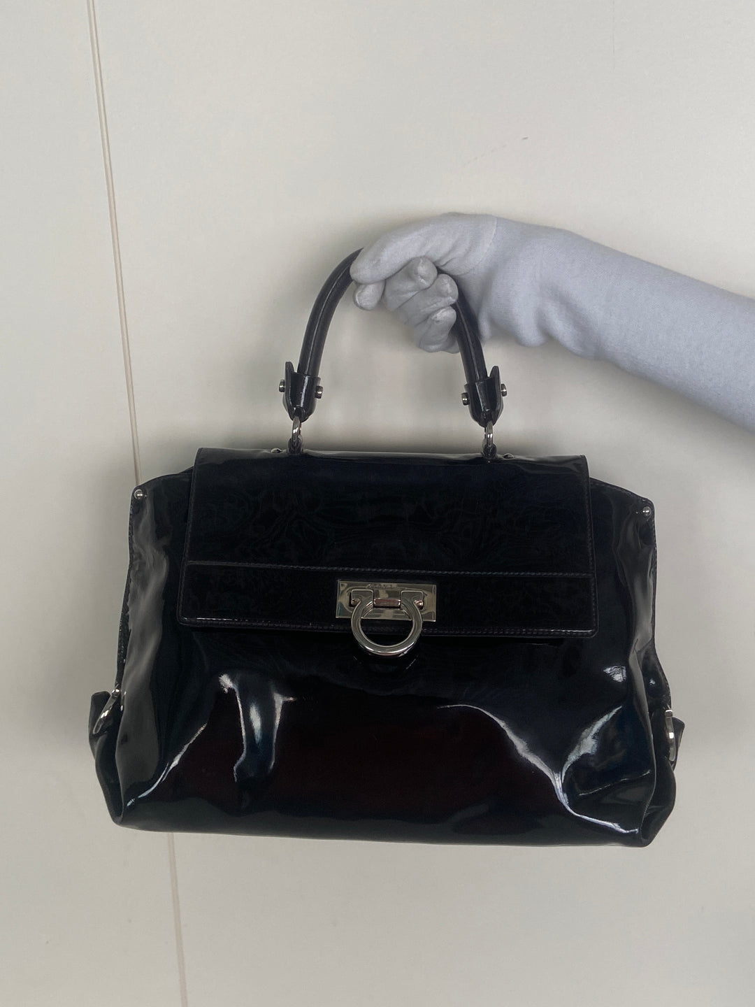 Salvatore Ferragamo Sofia Patent Leather Top Handle Bag