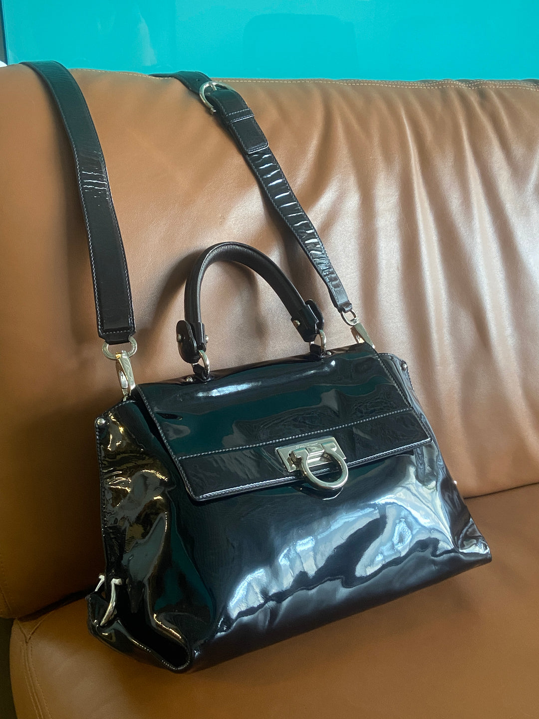 Salvatore Ferragamo Sofia Patent Leather Top Handle Bag