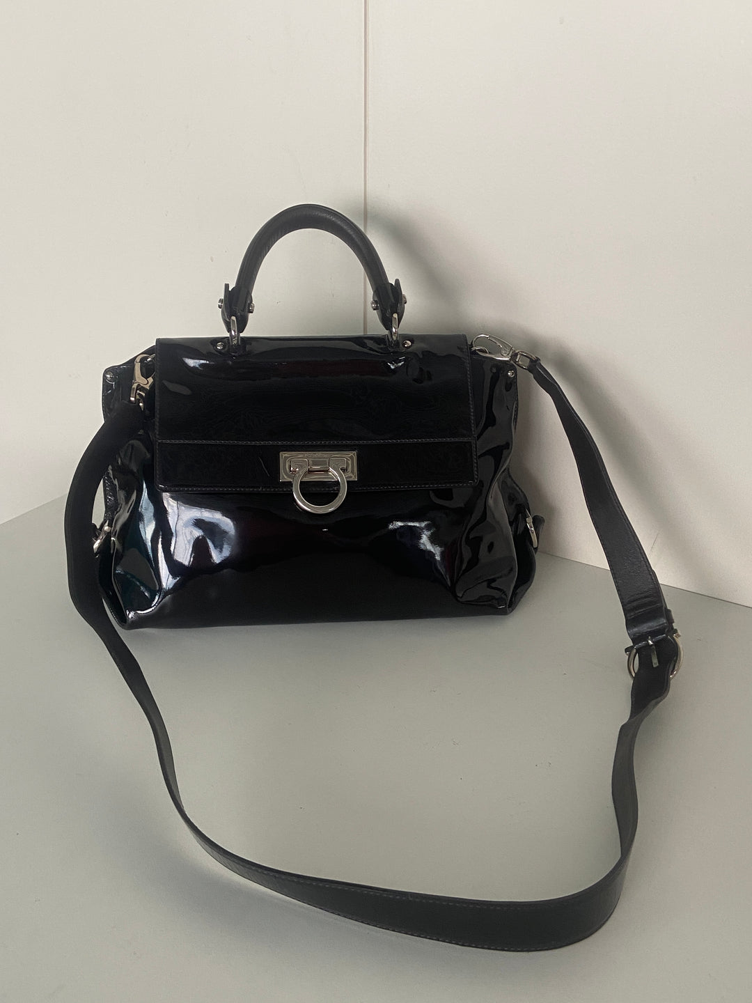 Salvatore Ferragamo Sofia Patent Leather Top Handle Bag