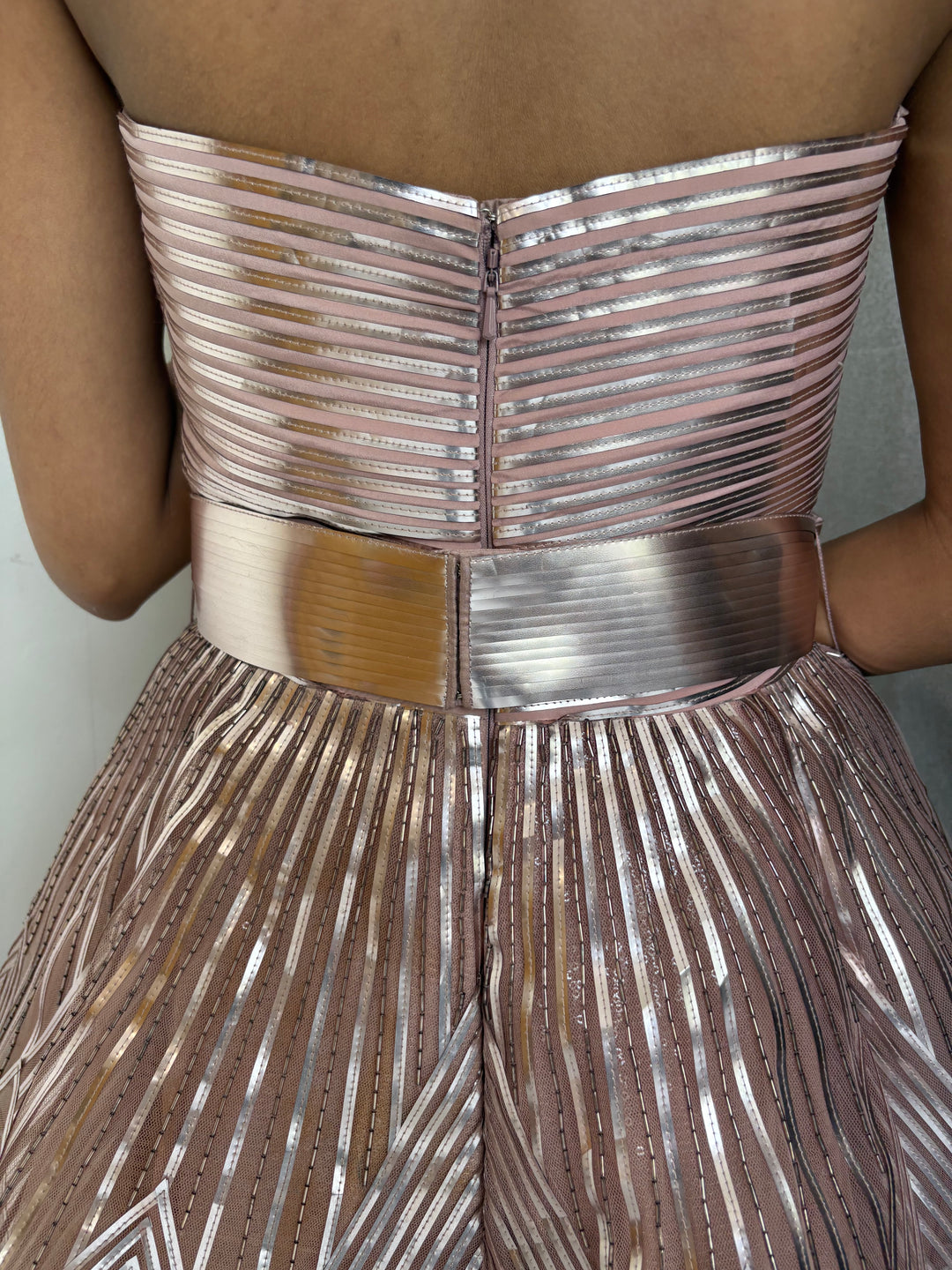 Amit Aggarwal Blush Pink Sculpted Cocktail Dress