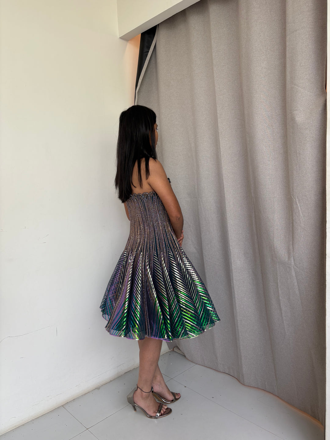 Amit Aggarwal Iridescent Green Sculpted Cocktail Dress