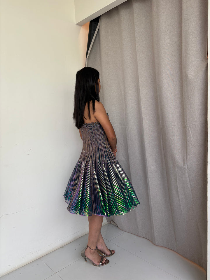 Amit Aggarwal Iridescent Green Sculpted Cocktail Dress
