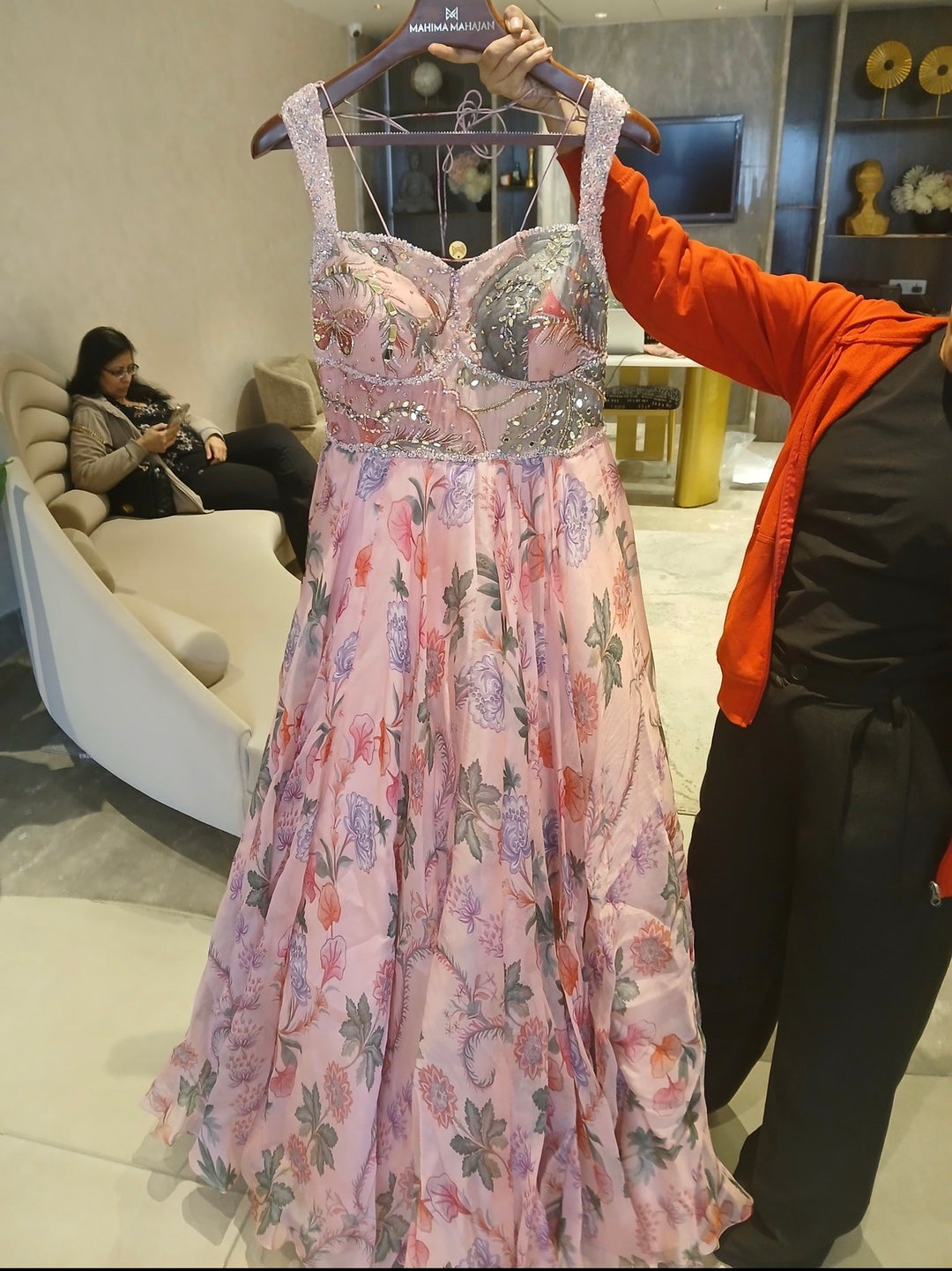 Mahima Mahajan Blush Pink Floral Anarkali