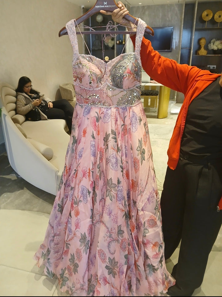 Mahima Mahajan Blush Pink Floral Anarkali
