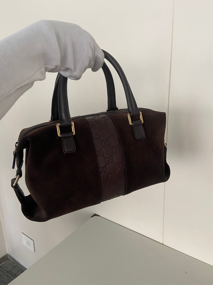 Gucci Suede Guccissima Boston Bag