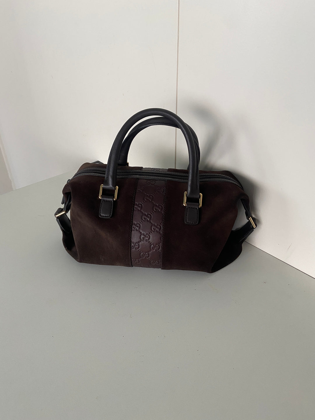 Gucci Suede Guccissima Boston Bag