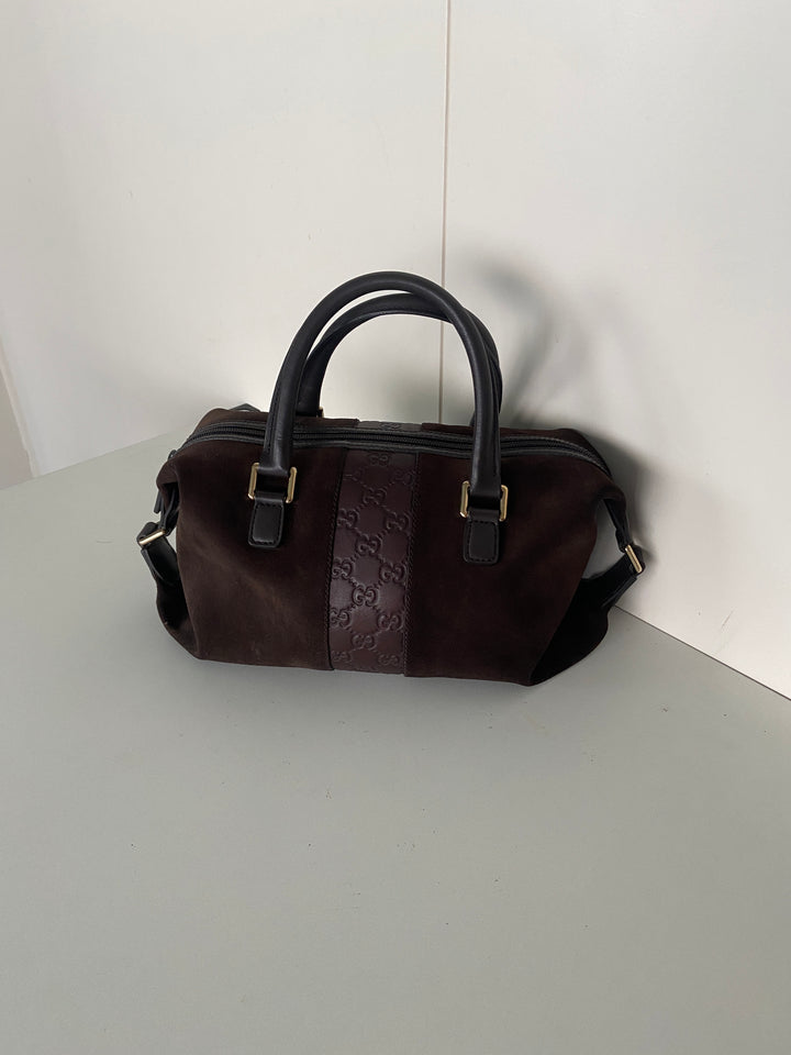 Gucci Suede Guccissima Boston Bag