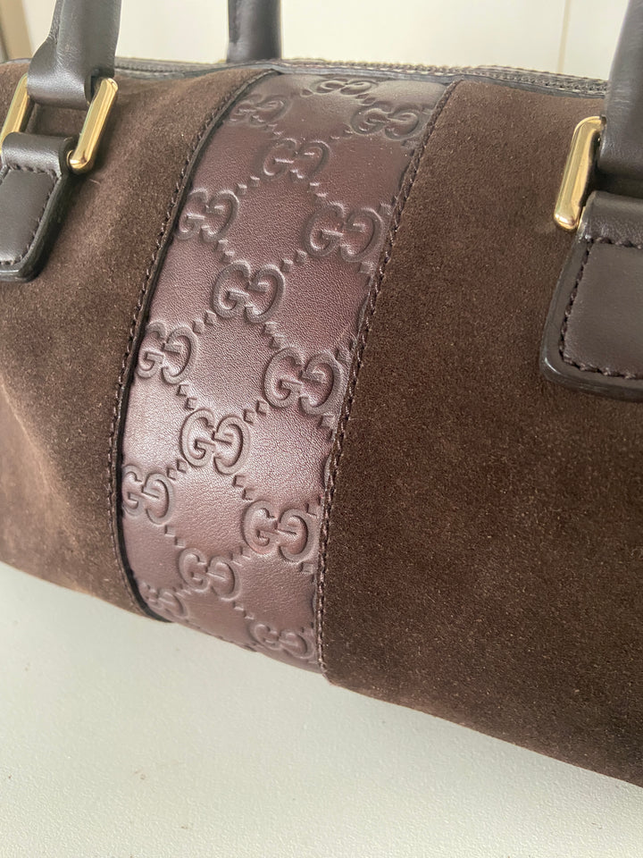 Gucci Suede Guccissima Boston Bag